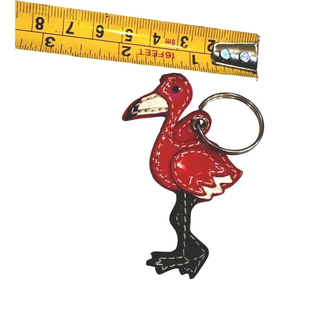 Coach Red Patent Leather Flamingo Bag Charm Keychain Silver Tone Hardware HTF - Picture 4 of 10